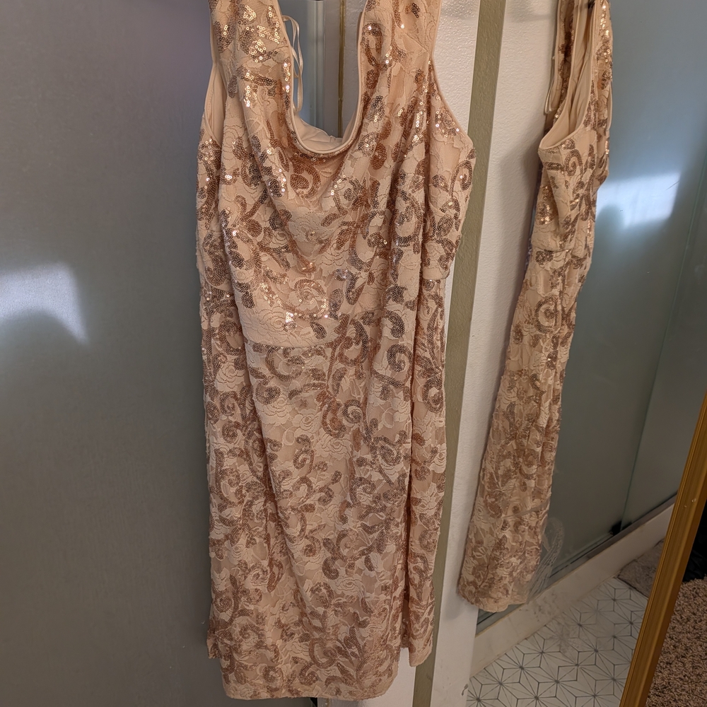 Eliza J Rose Gold Sequin Lace Midi Dress